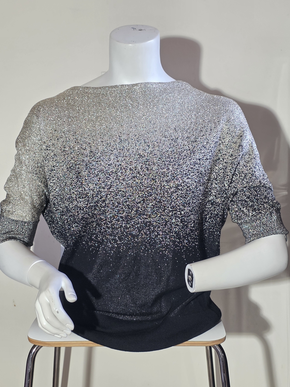 White House Black Market Glitter Ombre Crewneck Sweater - Black & Silver